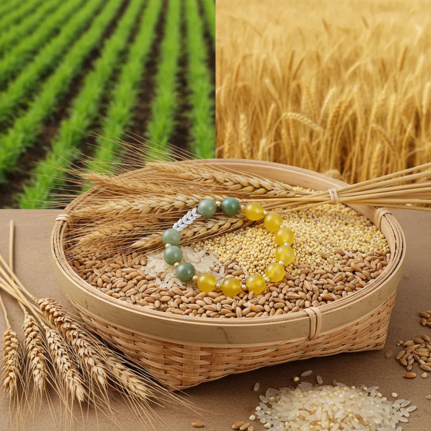 Grain in Ear Harvest Energy Bracelet - Yellow Agate Jade Balance | Spleen Health · Heart Calming · TCM Summer Solstice Jewelry