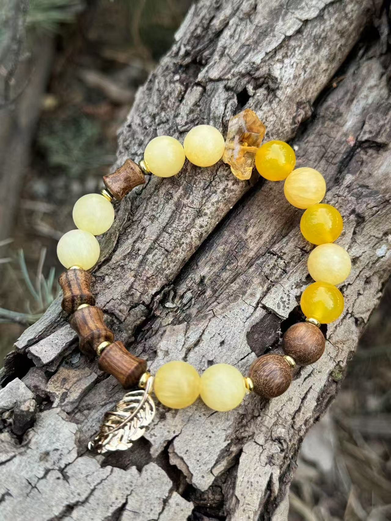 Autumn Equinox Energy Bracelet - Rosewood Sandalwood Honey Jade Yellow Agate Citrine | TCM Lung Health · Seasonal Transition · Solar Term Jewelry