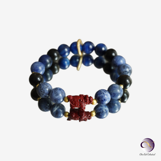 Black Tortoise Wisdom Bracelet - Blue Sandstone & Lapis Lazuli Protection Bracelet - Ancient Chinese Zodiac - Grounding Energy - Wealth & Longevity Crystal Jewelry