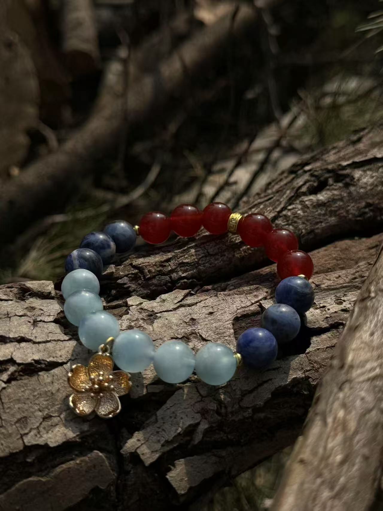 Minor Cold Energy Bracelet - Rainbow Aquamarine Red Agate Lapis | TCM Kidney Support · Winter Wellness · Solar Term Jewelry